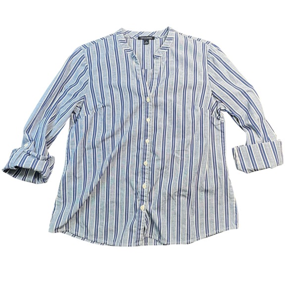Tommy Hilfiger Tops - Tommy Hilfiger Women's Medium Blue Striped Button Front Cotton Shirt Roll Sleeve